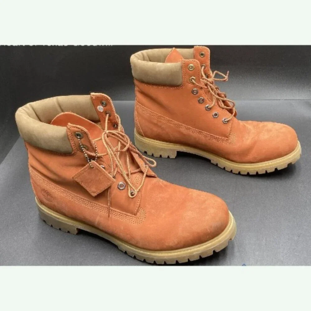 Size 13 Timberland Leather Lace Up Brownish Orange Boots - Picture 1 of 5